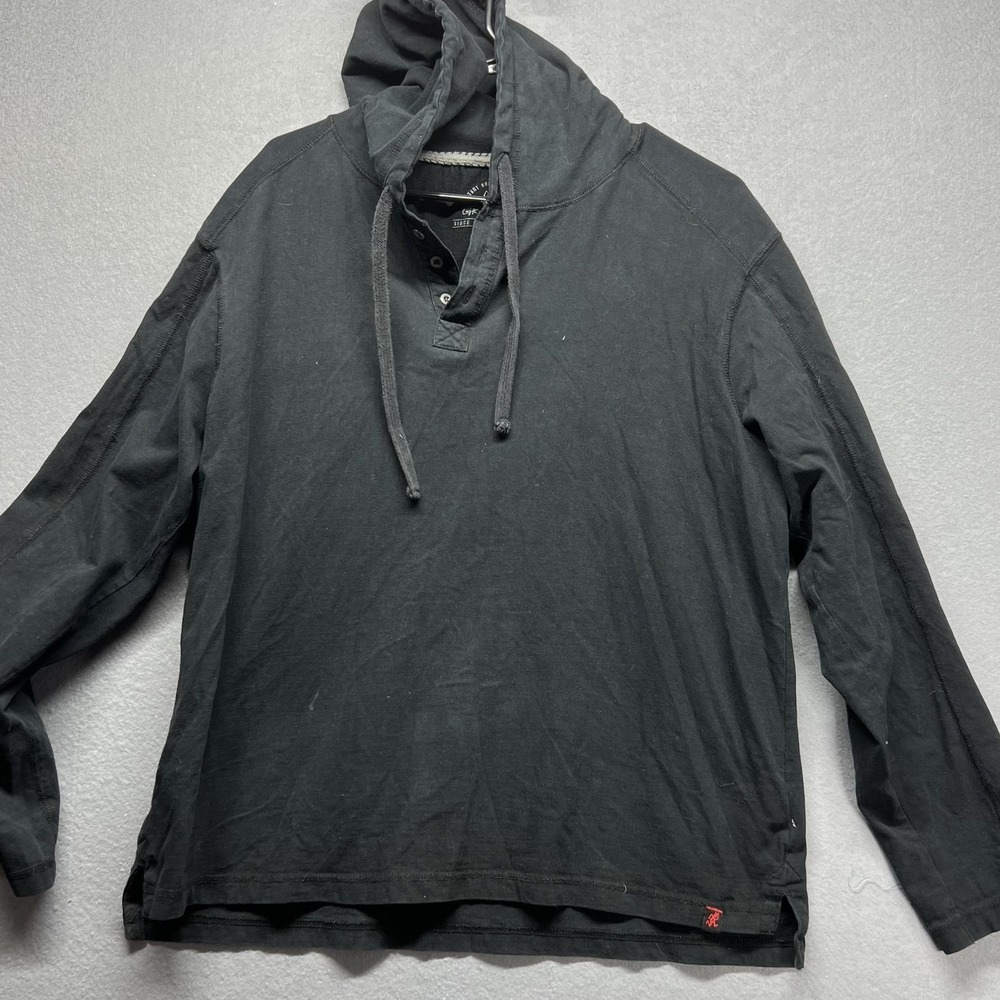 Gramicci Hoodie Mens XL Black Henley Long Sleeve Pullover Jersey Cotton Tagless